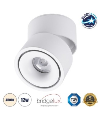 GLOBOSTAR® OMEGA-S 60298 Κινούμενο Downlight Σποτ LED 12W 1560lm 36° AC 220-240V IP20 Φυσικό Λευκό 4500K - Bridgelux COB Chip & TÜV SÜD Driver - Λευκό Ματ - Μ10 x Π10 x Υ10.5cm - 5 Χρόνια Εγγύηση